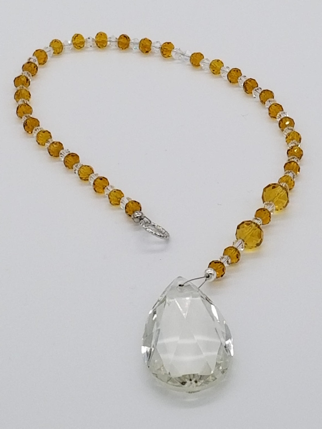 Amber and Crystal Beads and Elongated Tear Drop Suncatcher